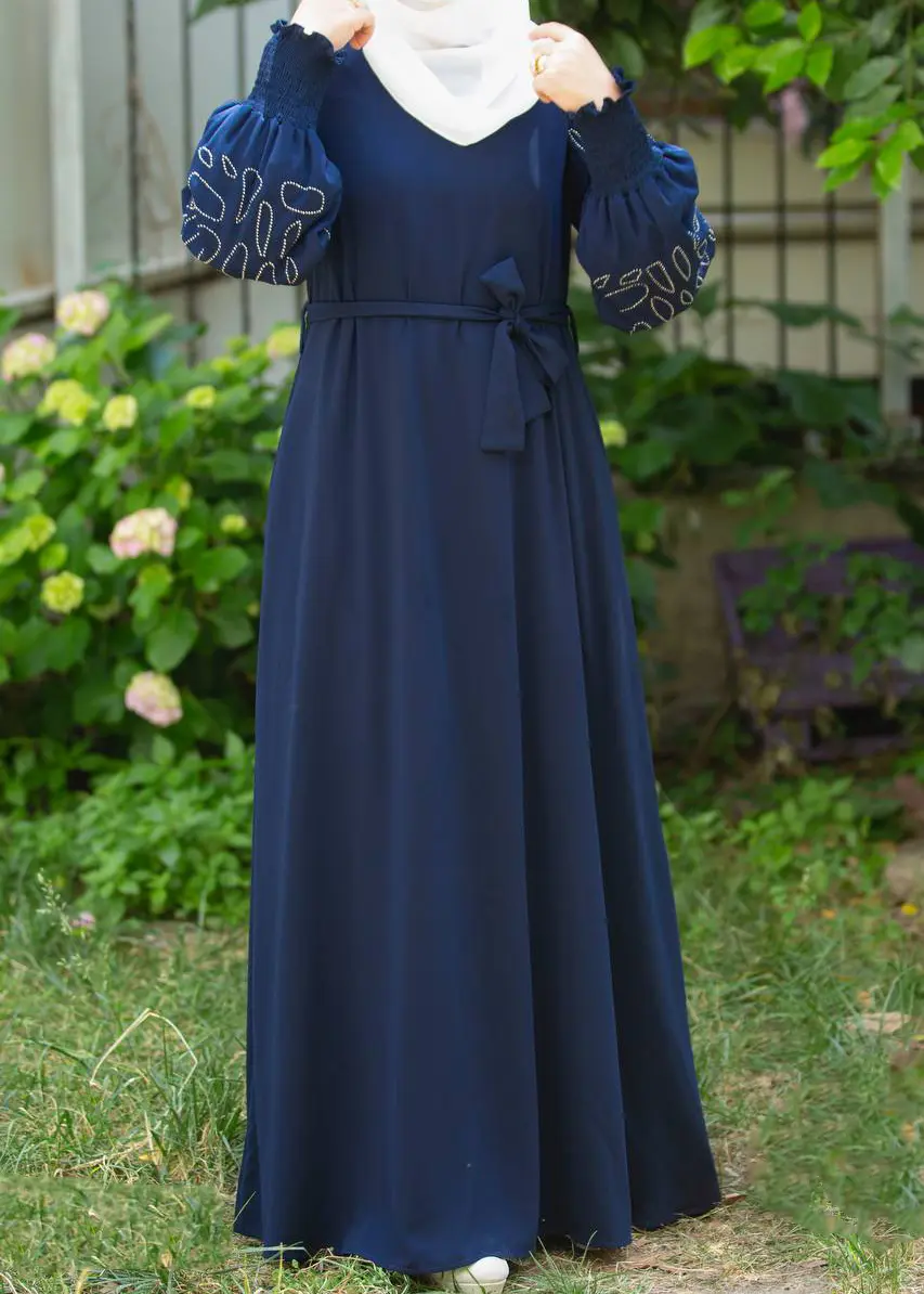 chinese dress ladies Modest Formal Embellished Dress G489 Navy Blue